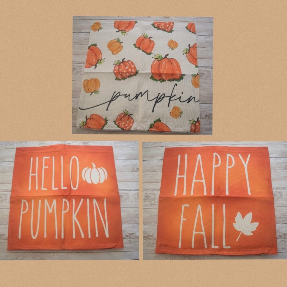 NWOT Fall/Harvest Indoor/Outdoor Pillow Covers 16 x 16, Set of 3